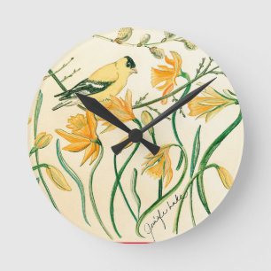Spring Goldfinch Clock Runde Wanduhr