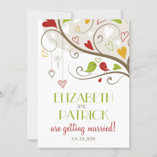Spring Green and Red Niedlich Lovebirds Hochzeit Einladung