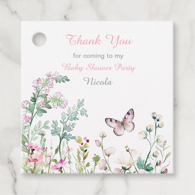 Spring Green Butterfly Floral Baby Shower Geschenkanhänger (Vorderseite)