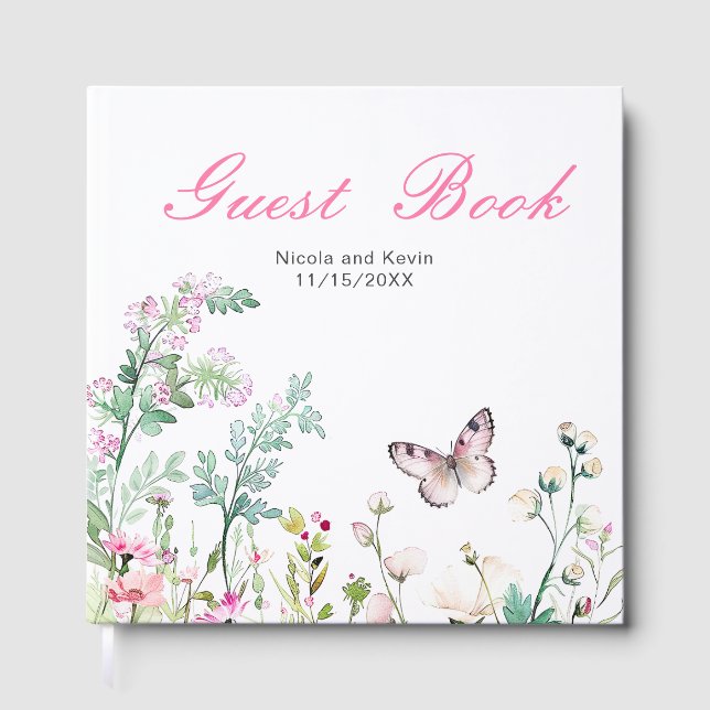 Spring Green Butterfly Floral Wedding Gästebuch (Vorderseite)