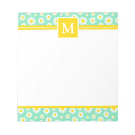 Spring Green Daisies Monogram Notizblock