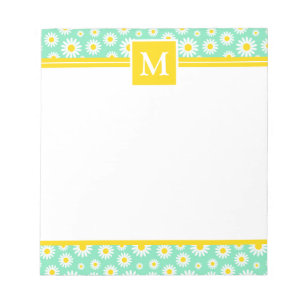 Spring Green Daisies Monogram Notizblock