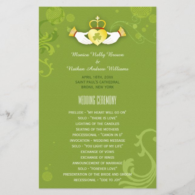 Spring Green Einzigartig Irish Wedding Program (Vorderseite)