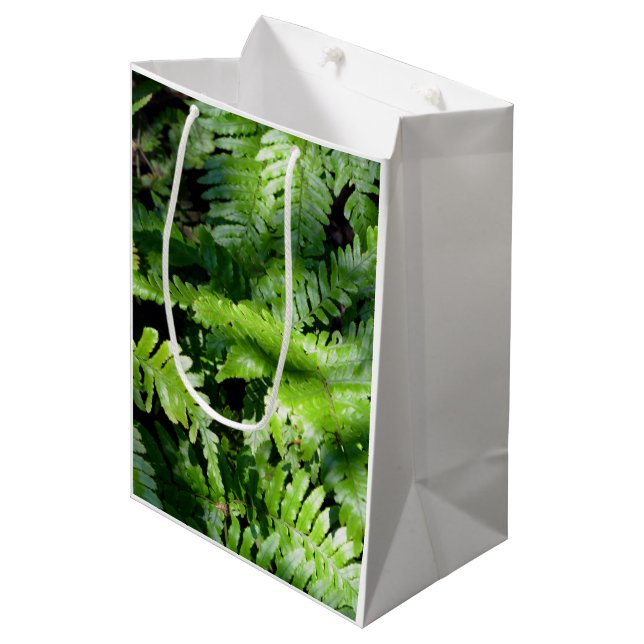 Spring Green Ferns Mittlere Geschenktüte (Vorderseite Schrägansicht)