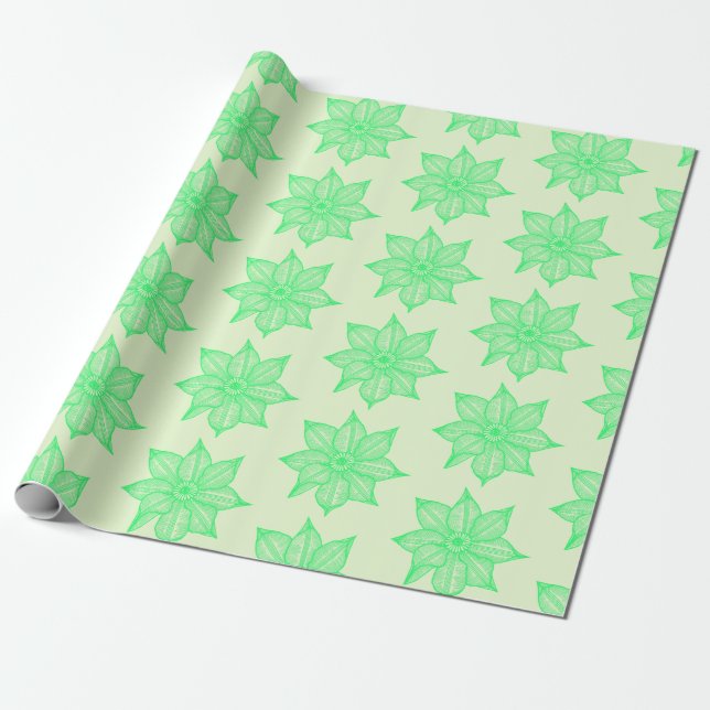 Spring Green on Light Green Sketchy Blume Geschenkpapier (Ungerollt)