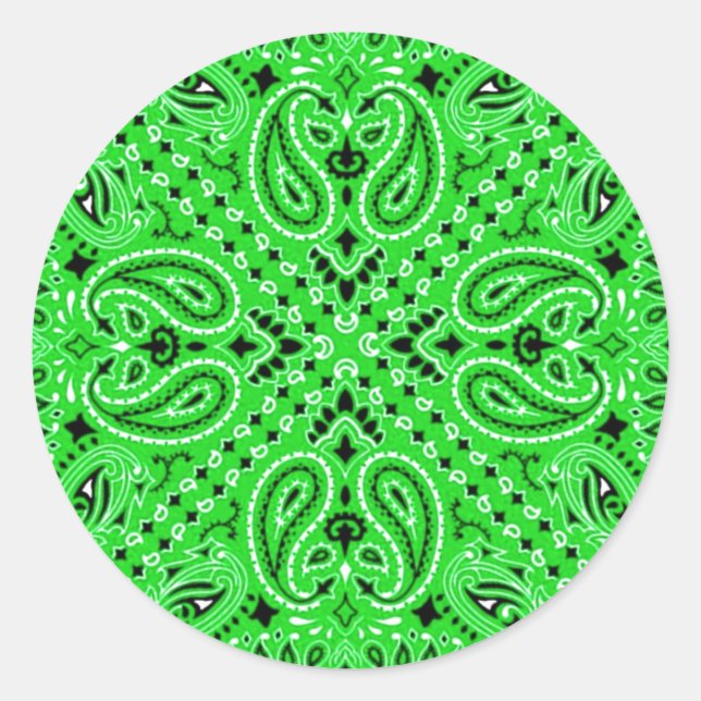 Spring Green Paisley Western Bandana Scarf Print Runder Aufkleber (Vorderseite)