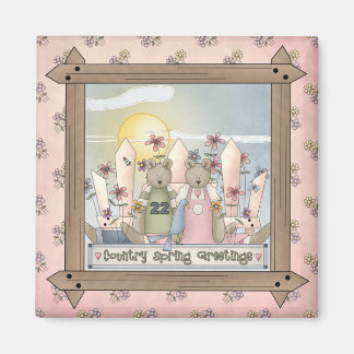 Spring Greetings Country Teddy Bears Magnet