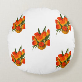 Spring Harmony – Orange & Yellow Tulips Rundes Kissen