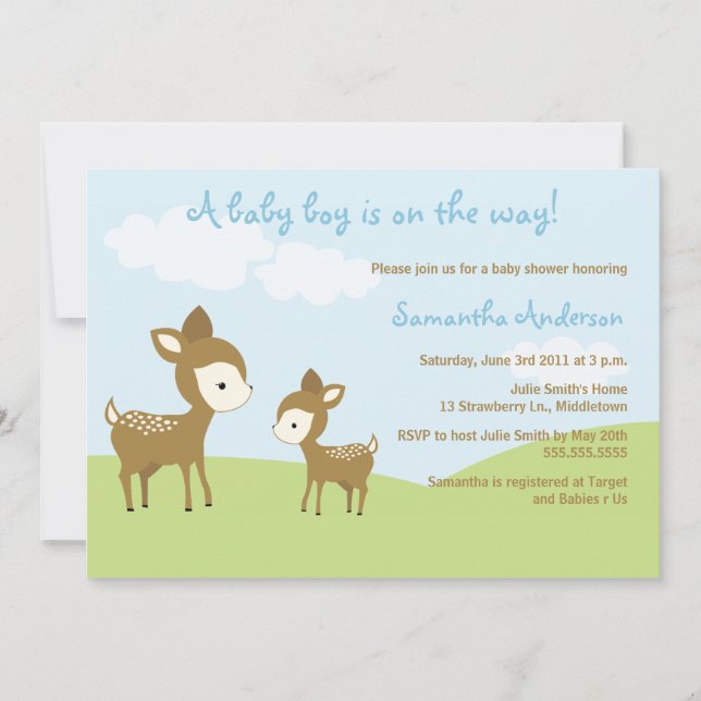 Spring Hirsch and Fawn Baby Shower Invite - Junge Einladung (Vorderseite)