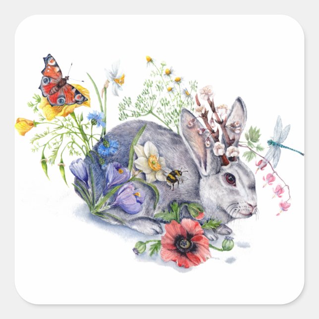 Spring Jackalope Quadratischer Aufkleber (Vorderseite)
