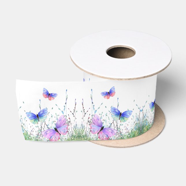 Spring Joy - farbenfrohe Schmetterlinge fliegen in Satinband (Spule)