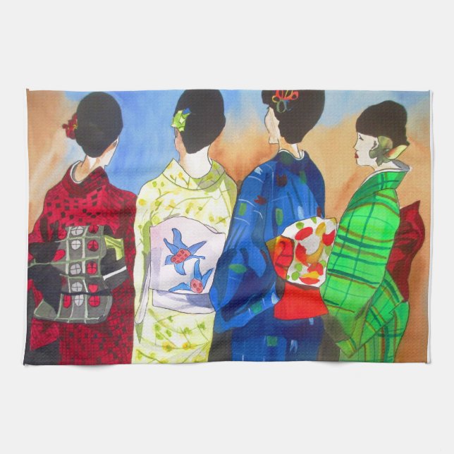 Spring Kimono Japanisch Geisha Art Küchentuch (Horizontal)