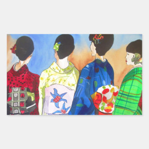 Spring Kimono Japanisch Geisha Art Rechteckiger Aufkleber