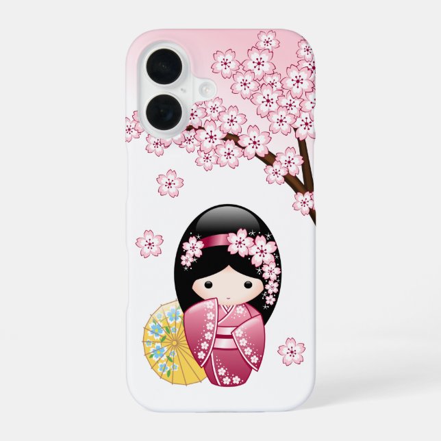 Spring Kokeshi Doll - Cute Japanese Geisha iPhone 16 Hülle (Rückseite)