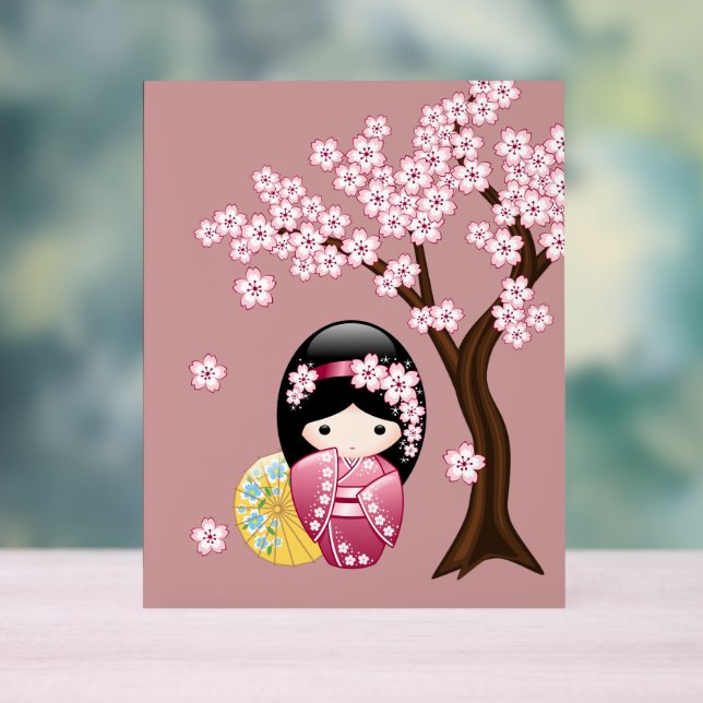 Spring Kokeshi Doll Niedlich Japanisch Geisha Girl Acrylschild (Neutral)