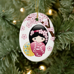 Spring Kokeshi Doll - Niedlich Japanisch Geisha Wh Keramik Ornament