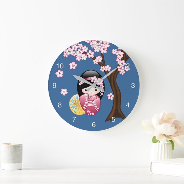 Spring Kokeshi Doll - Niedliches japanisches Geish Große Wanduhr (Zuhause)