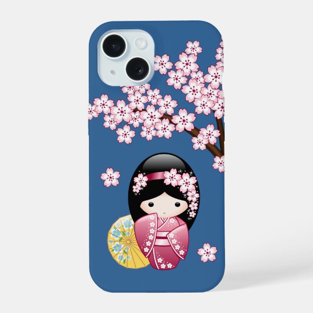Spring Kokeshi Doll - Niedliches japanisches Geish iPhone 15 Hülle (Rückseite)