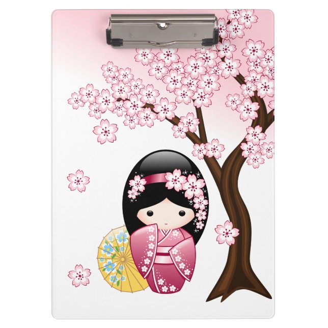 Spring Kokeshi Doll - Niedliches japanisches Geish Klemmbrett (Vorderseite)