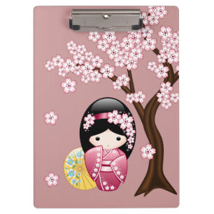 Spring Kokeshi Doll - Niedliches japanisches Geish Klemmbrett