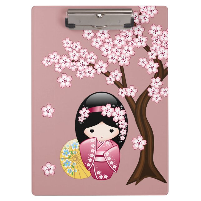 Spring Kokeshi Doll - Niedliches japanisches Geish Klemmbrett (Vorderseite)