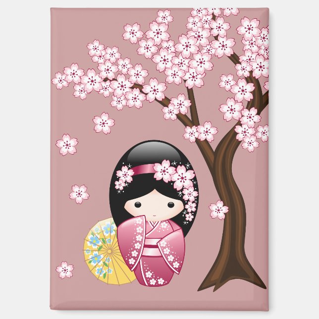 Spring Kokeshi Doll - Niedliches japanisches Geish Magnet (Vorderseite)