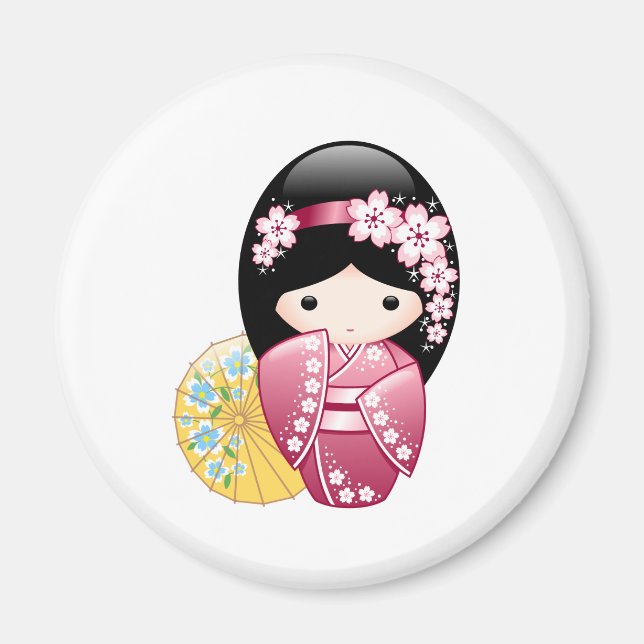 Spring Kokeshi Doll - Niedliches japanisches Geish Magnet (Vorne)