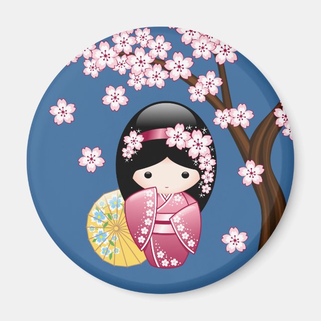 Spring Kokeshi Doll - Niedliches japanisches Geish Magnet (Vorne)