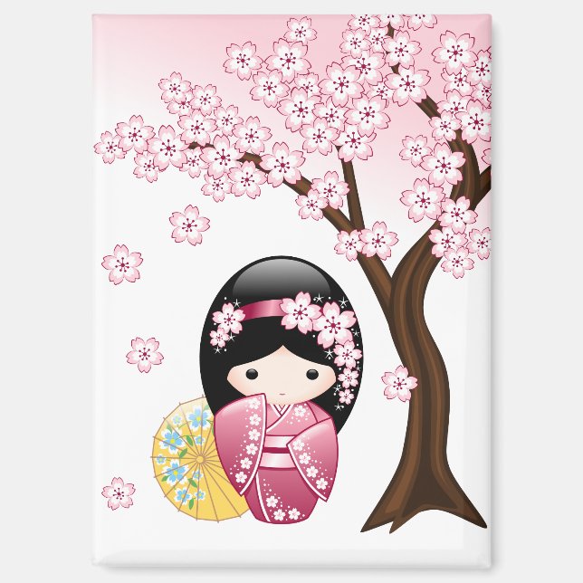 Spring Kokeshi Doll - Niedliches japanisches Geish Magnet (Vorderseite)