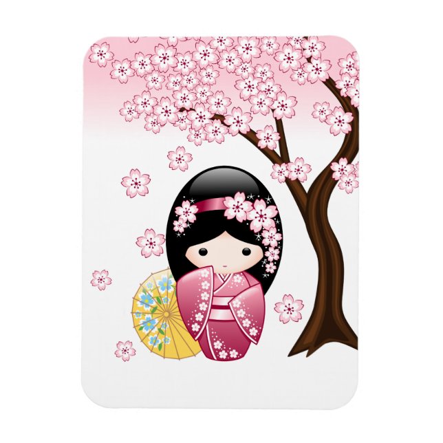 Spring Kokeshi Doll - Niedliches japanisches Geish Magnet (Vertikal)