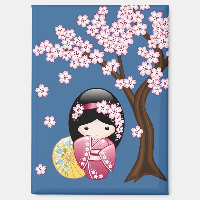 Spring Kokeshi Doll - Niedliches japanisches Geish Magnet (Vorderseite)