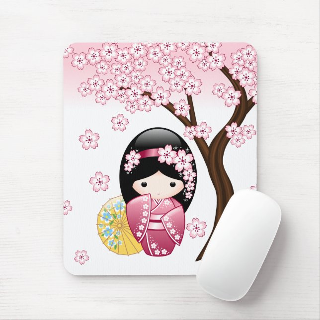 Spring Kokeshi Doll - Niedliches japanisches Geish Mousepad (Mit Mouse)