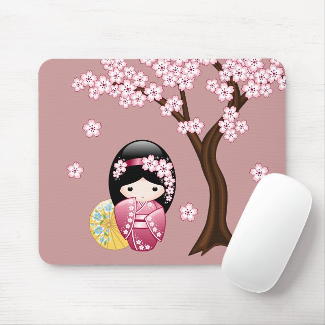 Spring Kokeshi Doll - Niedliches japanisches Geish Mousepad (Mit Mouse)