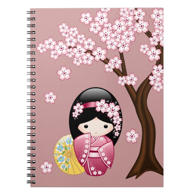 Spring Kokeshi Doll - Niedliches japanisches Geish Notizblock (Vorderseite)
