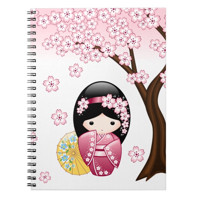 Spring Kokeshi Doll - Niedliches japanisches Geish Notizblock (Vorderseite)