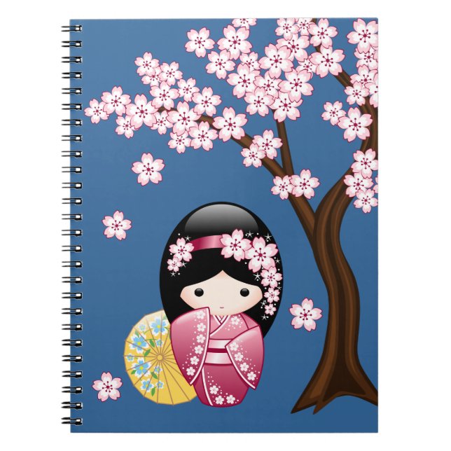 Spring Kokeshi Doll - Niedliches japanisches Geish Notizblock (Vorderseite)
