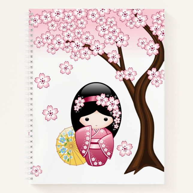 Spring Kokeshi Doll - Niedliches japanisches Geish Notizbuch (Vorderseite)