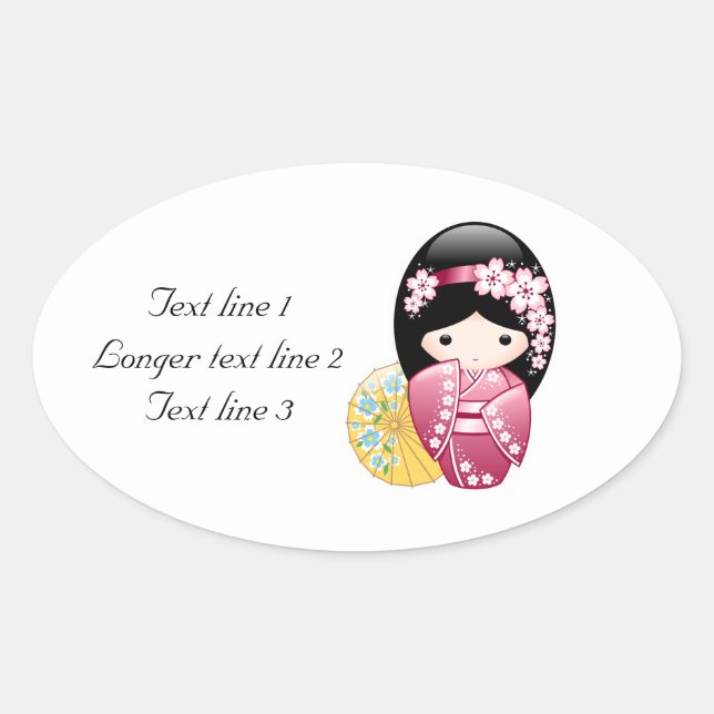 Spring Kokeshi Doll - Niedliches japanisches Geish Ovaler Aufkleber (Vorderseite)