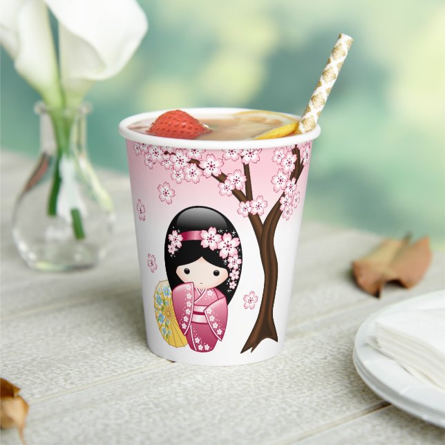 Spring Kokeshi Doll - Niedliches japanisches Geish Pappbecher (In Situ)