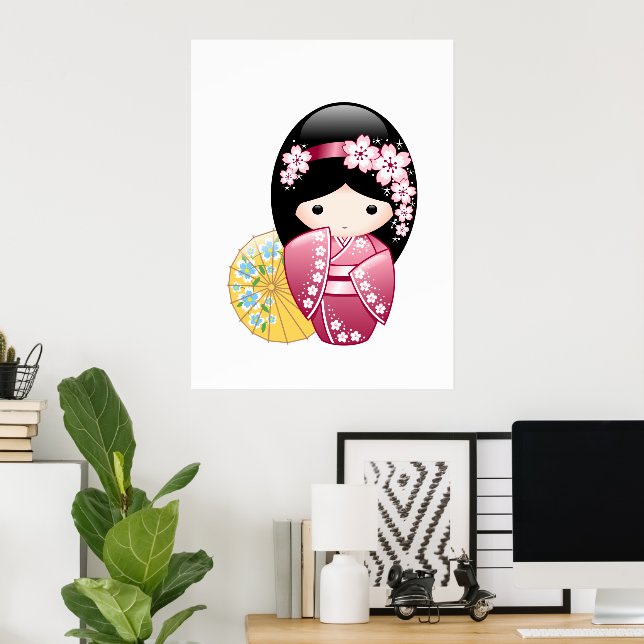 Spring Kokeshi Doll - Niedliches japanisches Geish Poster (Heimbüro)
