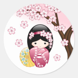 Spring Kokeshi Doll - Niedliches japanisches Geish Runder Aufkleber