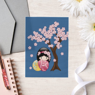 Spring Kokeshi Niedlich Japanisch Geisha Blue Inse