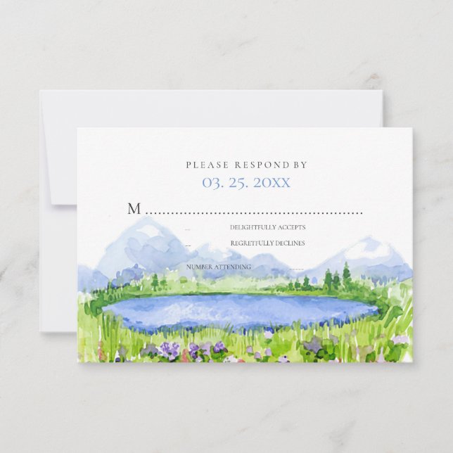 Spring Lakeside Mountain Meadow Wedding RSVP © (Vorderseite)