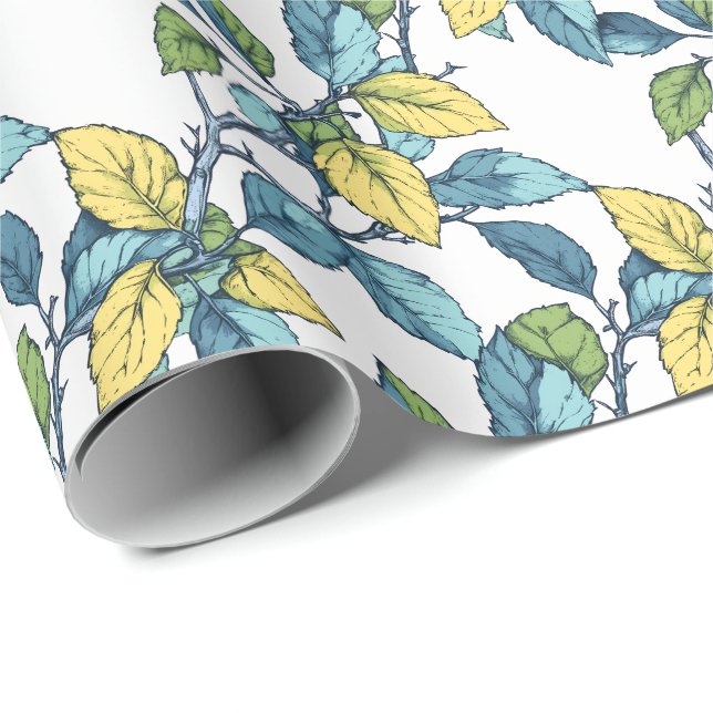 Spring Leaves Botanical Wrapping Paper Geschenkpapier (Rolleneckpunkt)