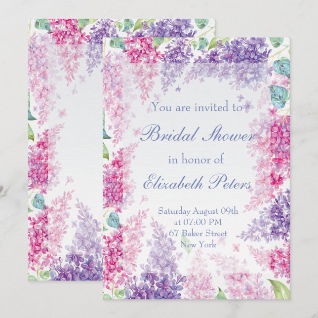 Spring Lilac Blume Blossom-Floral Brautparty Einladung (Vorne/Hinten)