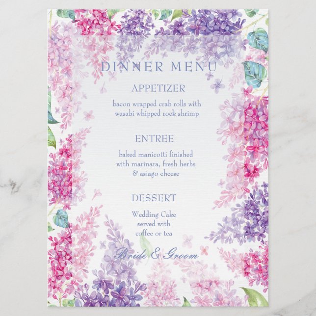 Spring Lilac Blume Blossom-Floral Wedding Menu Menükarte (Vorderseite)