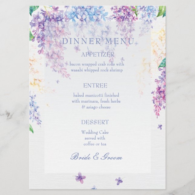 Spring Lilac Blume Blossom-Floral Wedding Menu Menükarte (Vorderseite)