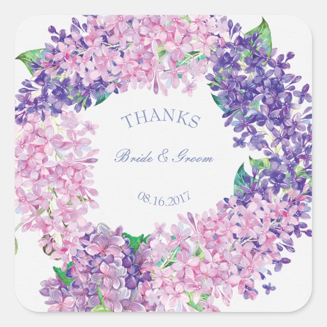 Spring Lilac Blume Blossom-Floral WeddingDank Quadratischer Aufkleber (Vorderseite)