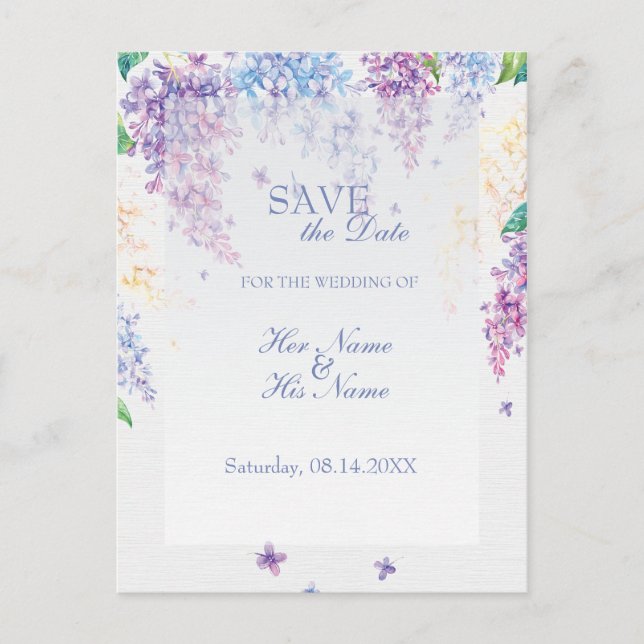 Spring Lilac Blume Floral Wedding SPEICHERN das Da Ankündigungspostkarte (Vorderseite)