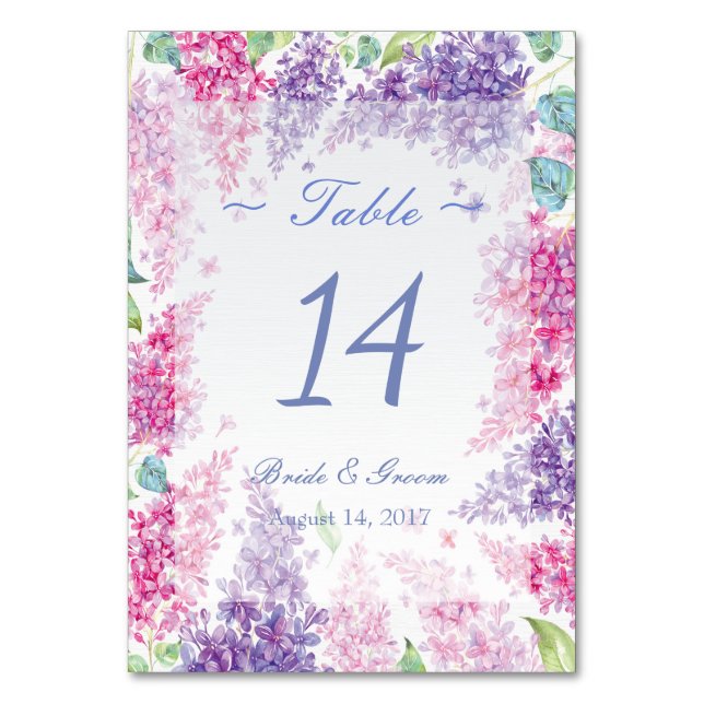 Spring Lilac Blume Floral Wedding Tischnummer (Vorderseite)